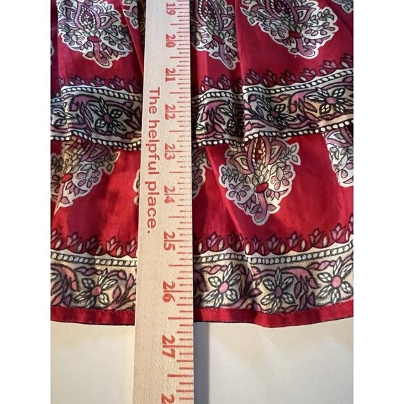 Vintage Y2K BCBG MaxAzria red paisley floral hi-low ruffle skirt L boho batik - Picture 8 of 8